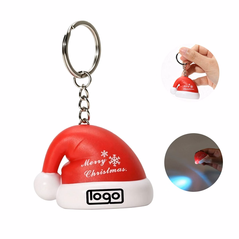 LED Light Up Santa Hat Keychain with Sound