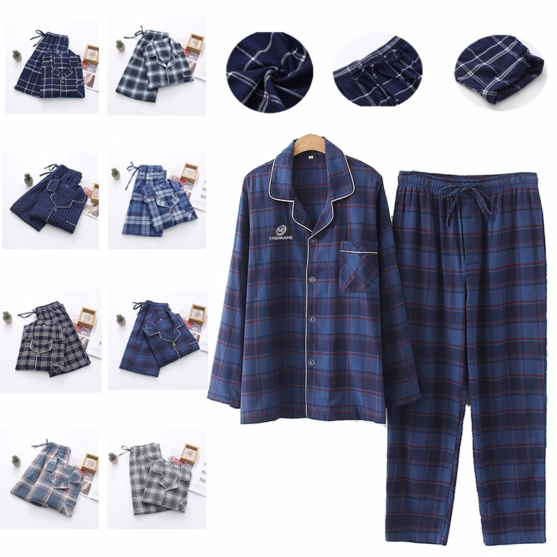 Mens Cotton Plaid Pajama Set