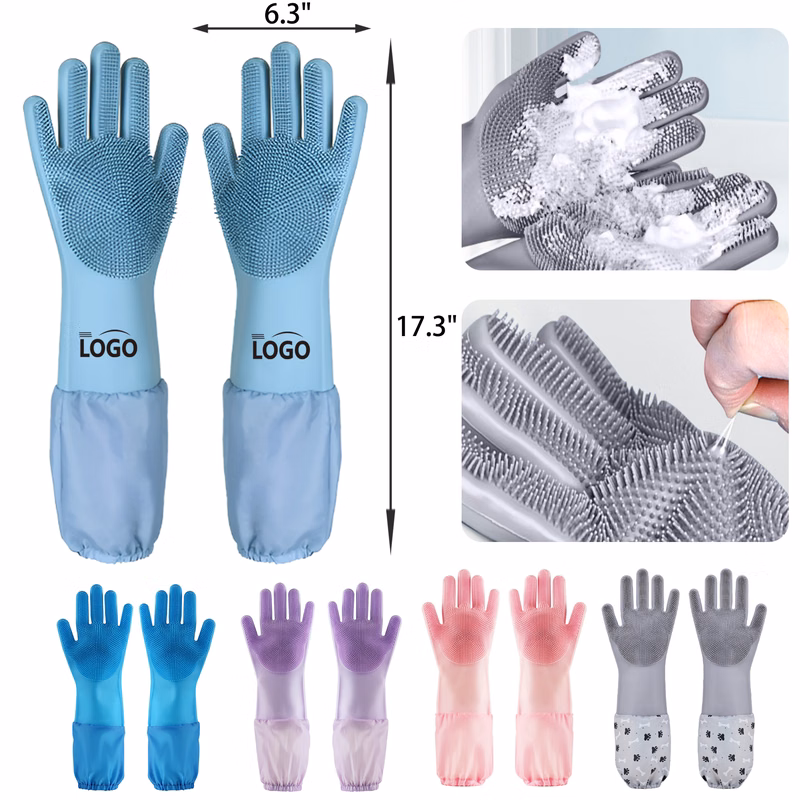 MOQ 50 PCS Versatile Long Pet Bath Silicone Gloves