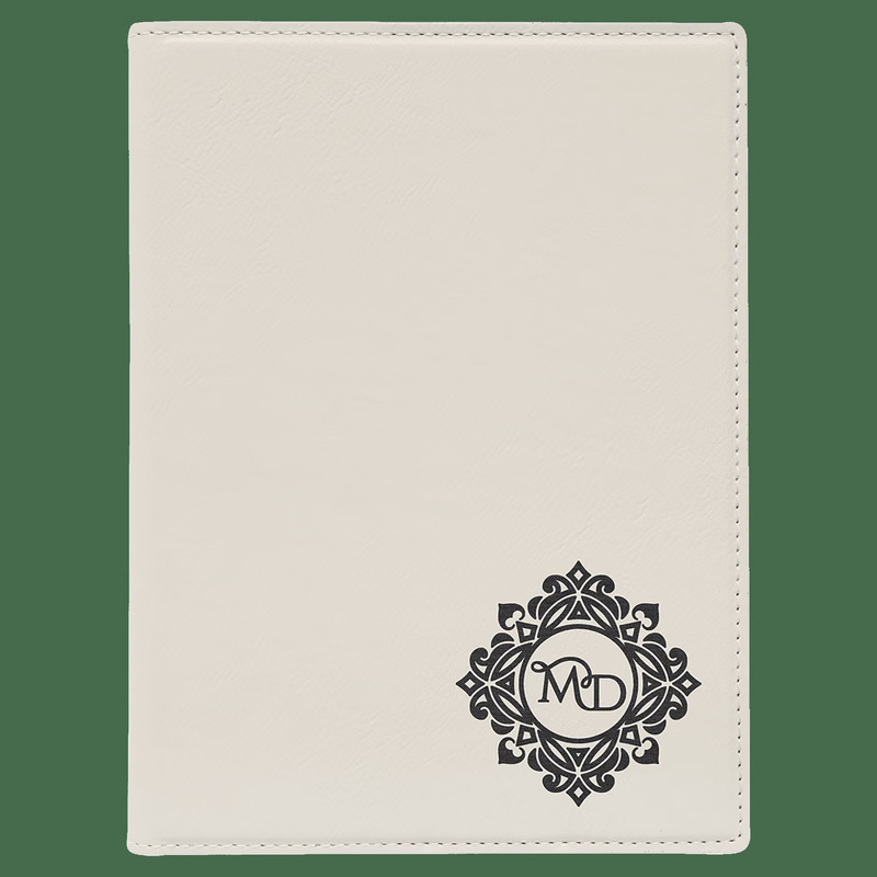 7" x 9" White Leatherette Small Portfolio with Notepad