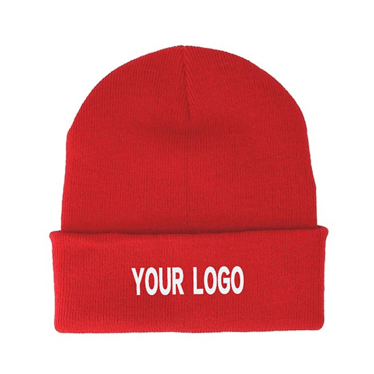 Embroidered Knitted Beanie Cap with Cuff 1
