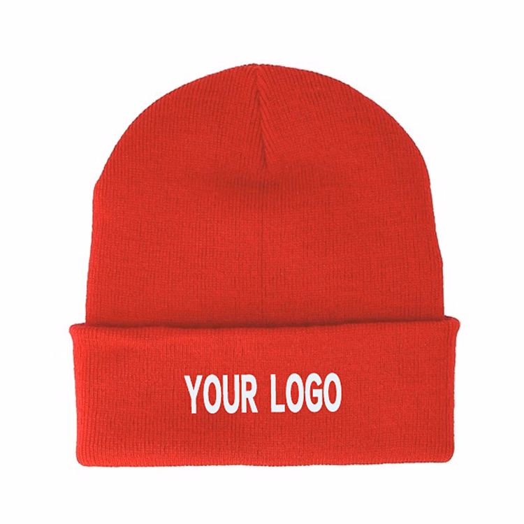 Embroidered Knitted Beanie Cap with Cuff