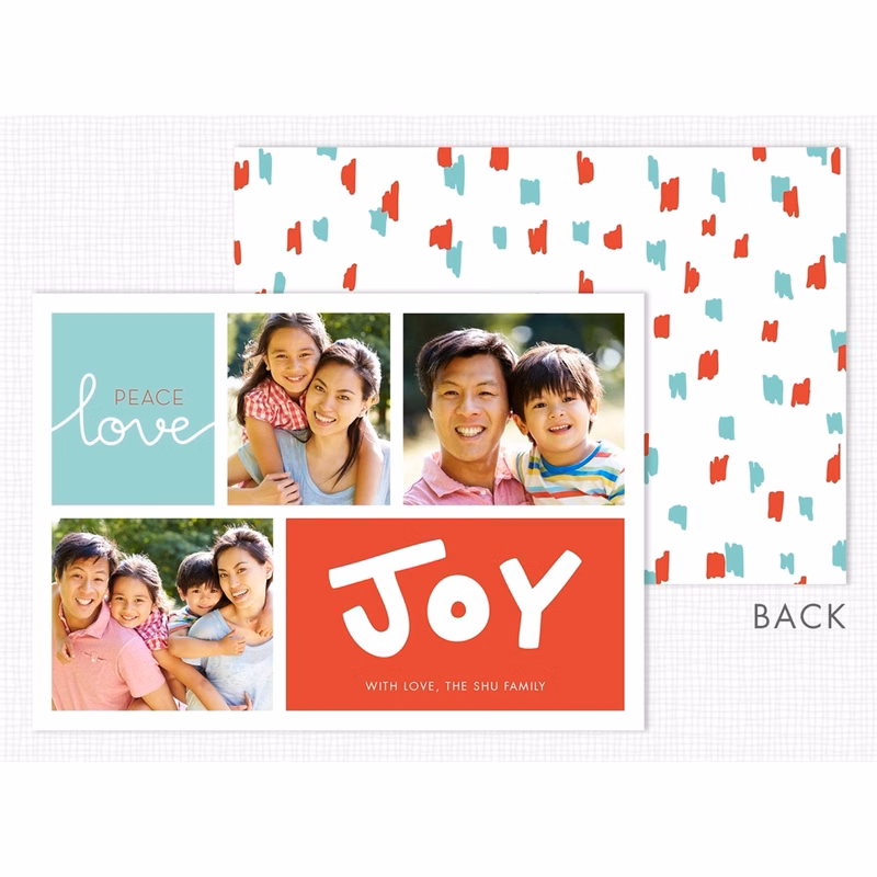 Peace love Joy Flat 3 Photo Christmas Card
