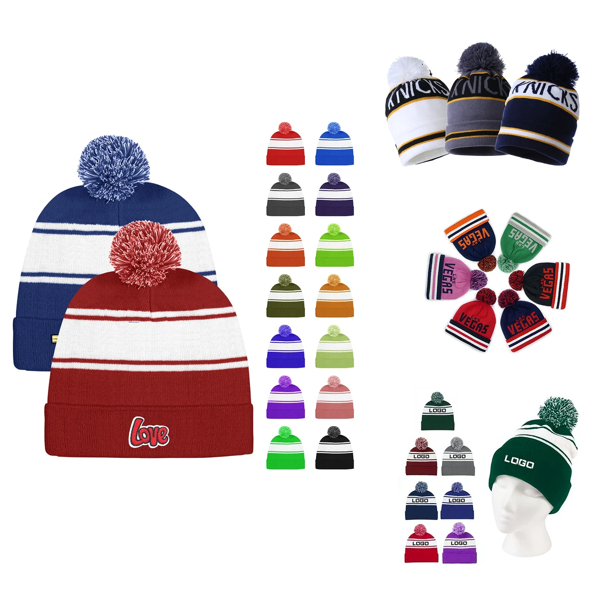 MOQ50Pcs Completely Custom Pom Beanie Cap with Stripes 1