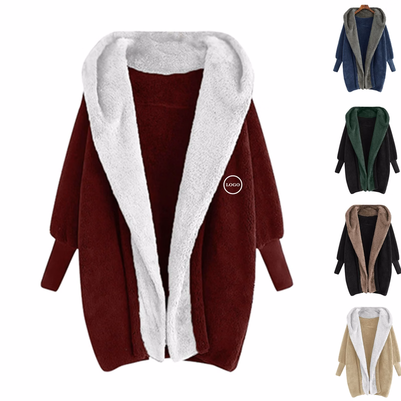 Oversized Double-Sided Fleece Hooded Cardigan