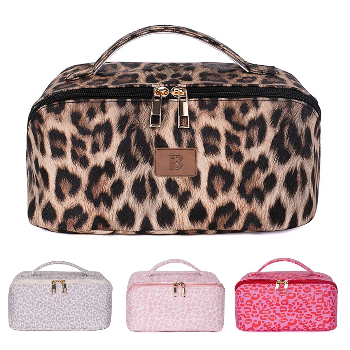 PU Leather Retro Portable Leopard Storage Cosmetic Bag 1