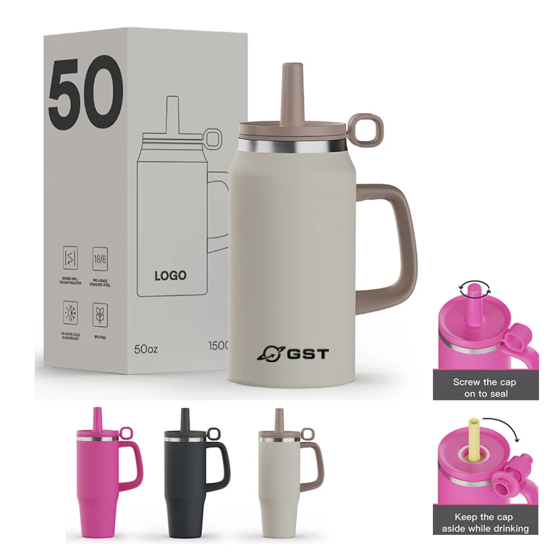 50oz. Travel Vacuum Insulated Thermos Bottle, custom water bottle with logo imprint 1