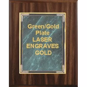 8" x 10" Classic Walnut Finish Plaque with a Green Marble Mist Plate