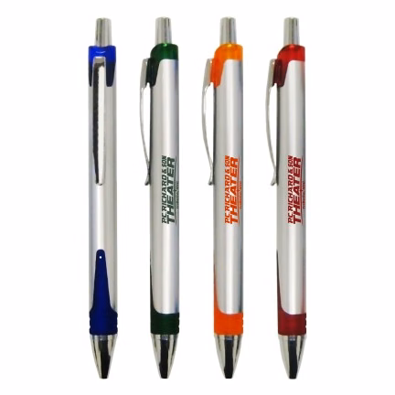 Union Printed "New Yorker" Silver Clicker Pen w/ Colored Trim