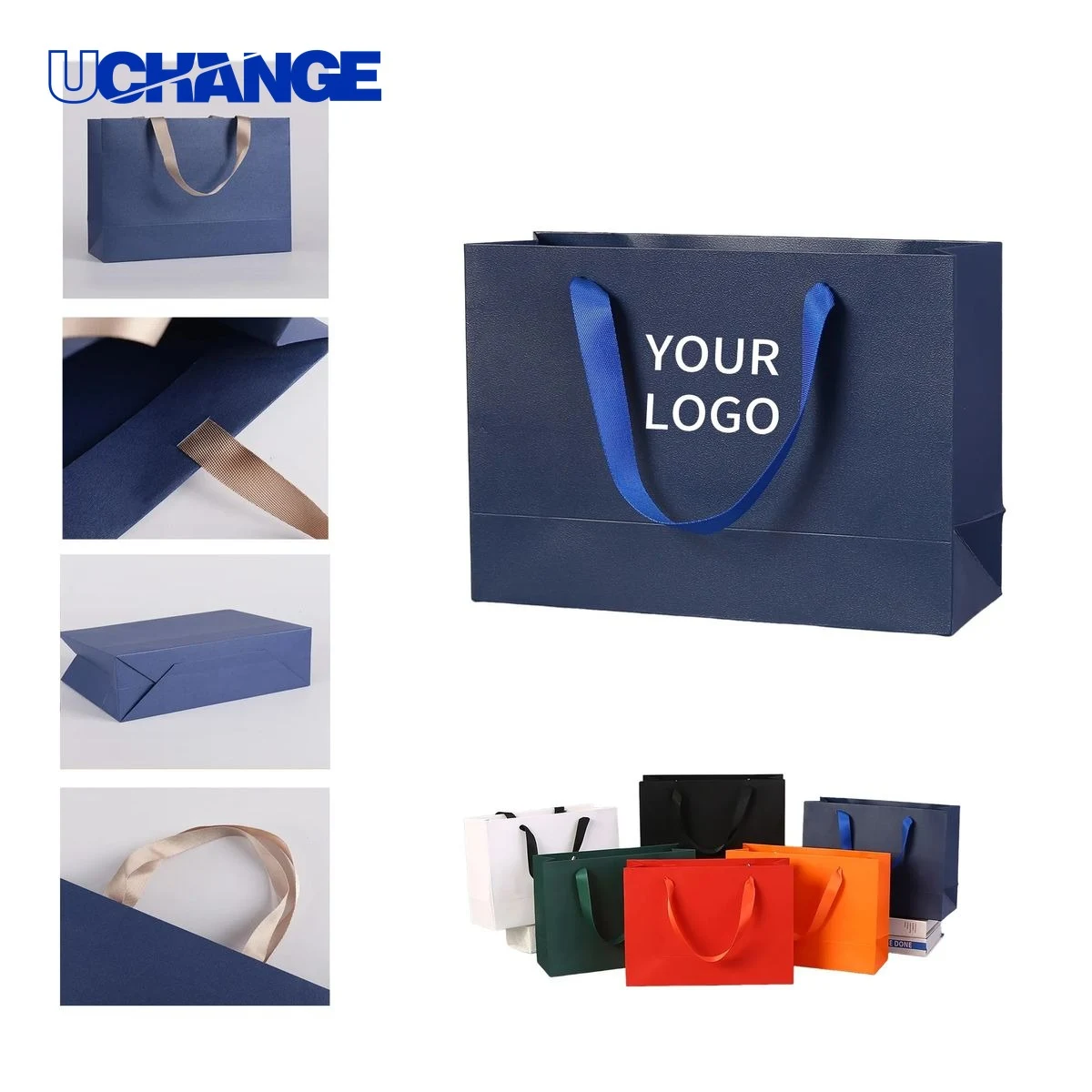 Recyclable Kraft Paper Bag with Ribbon Handles 13" x 10" 1