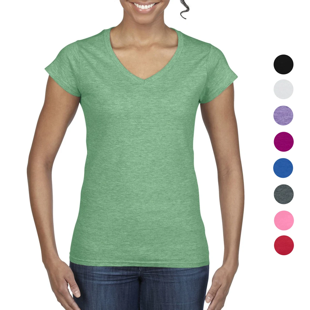 Gildan 100% Cotton Preshrunk Softstyle Ladies V-Neck T-Shirt w/ Custom Imprint 1