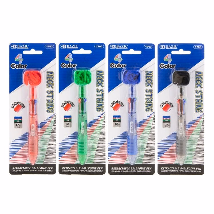 Gel Pens with Lanyard - 4 Colors Cushion Grip