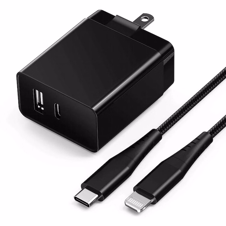 USB-PD Fast Wall Chargers with 6' USB-C to Lightning Cable - Black 20W