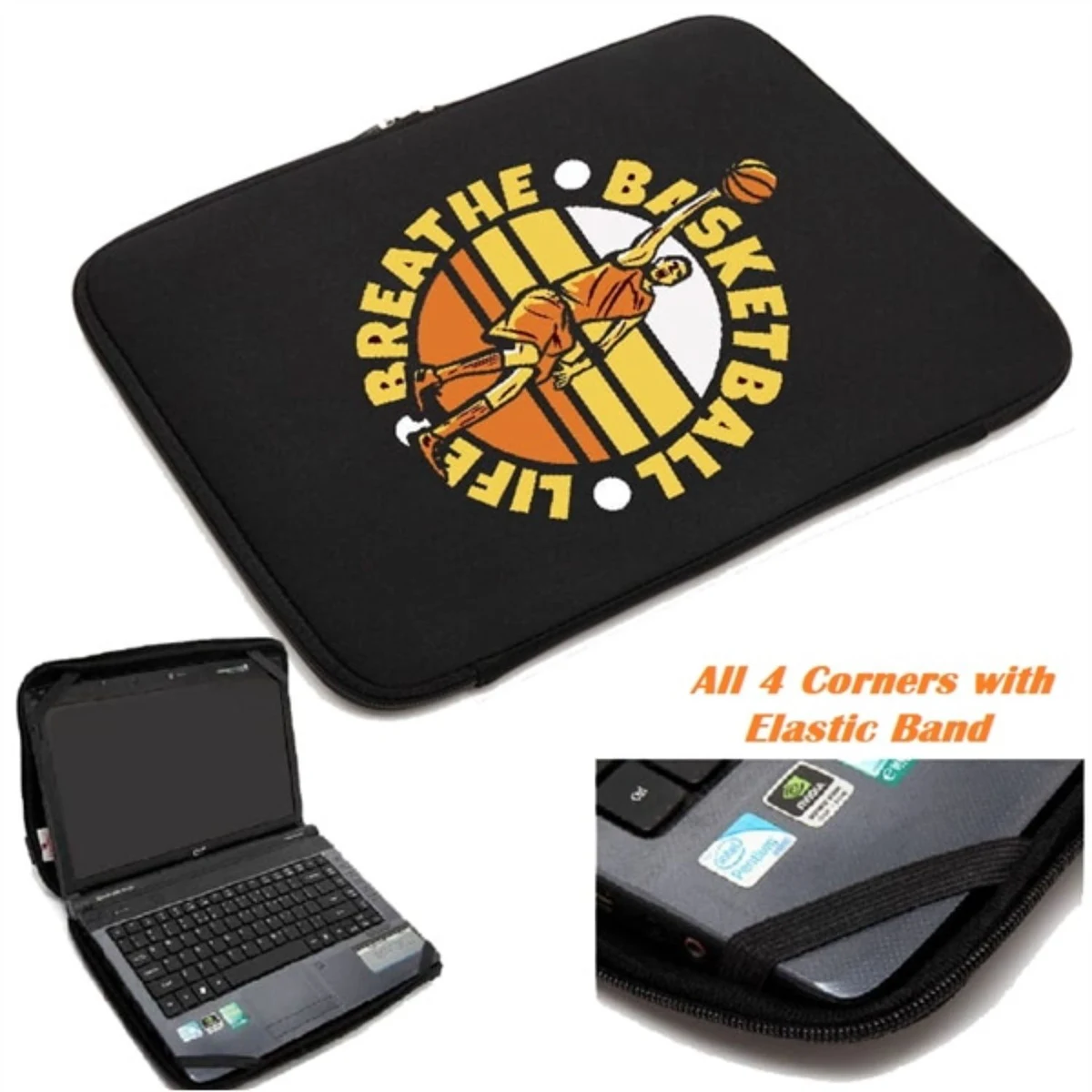 Neoprene padded zippered laptop sleeve w/ Elastic bands on inside 1