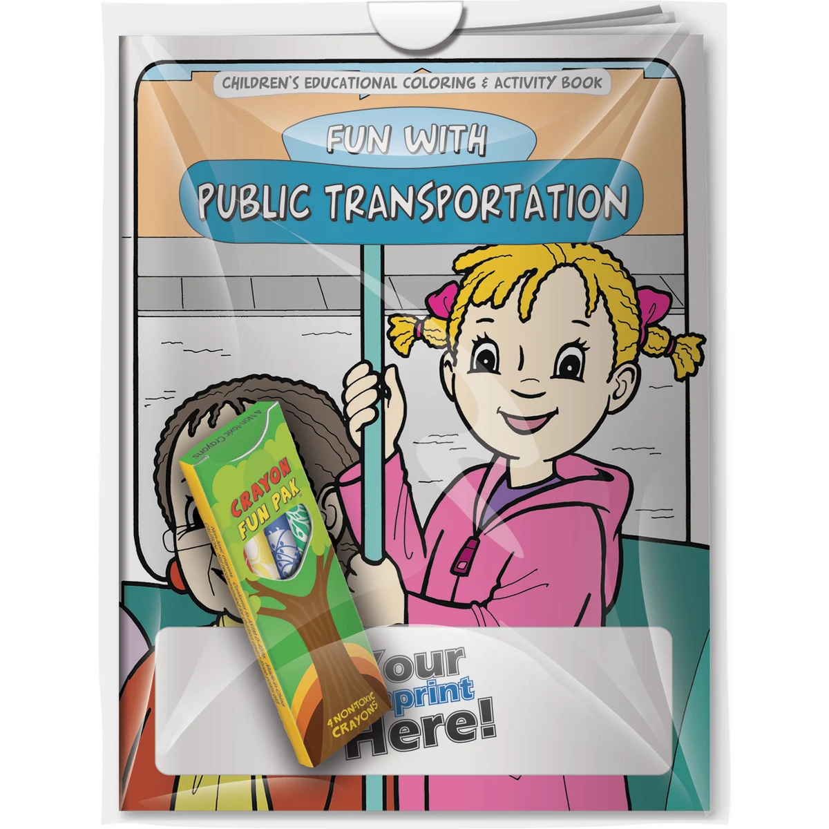 Combo Pack - CB1025 Coloring Book & 4-Pack of Crayons (Imprinted) in a Poly Bag 1