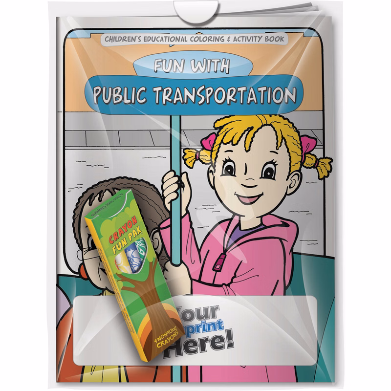 Combo Pack - CB1025 Coloring Book & 4-Pack of Crayons (Imprinted) in a Poly Bag
