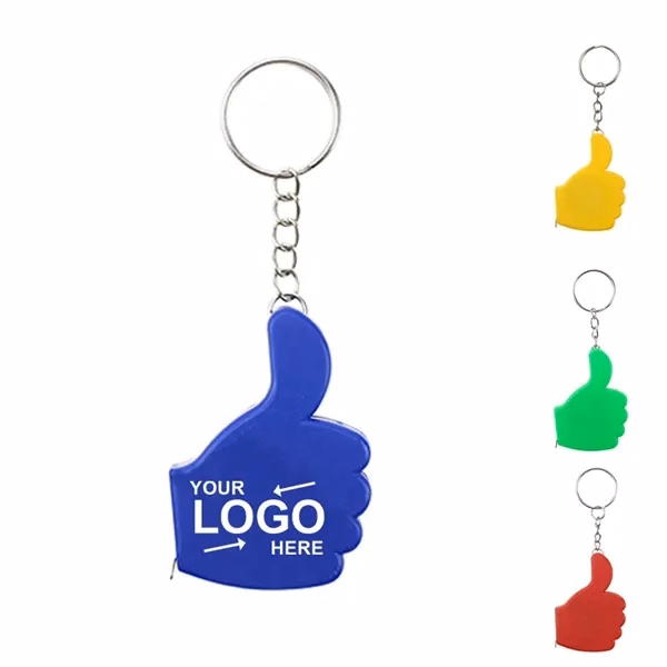 Custom Plastic Thumbs Up Tape Measure Keychain — Compact Ruler Tool Giveaway Item