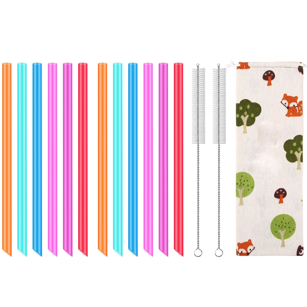 12 Pcs Reusable Boba Straws and Smoothie Straws with 1 Storage Bag and 2 Brushes 1