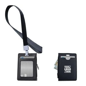 Stylish 1 Side Zipper PU Leather Card Case With Lanyard 1