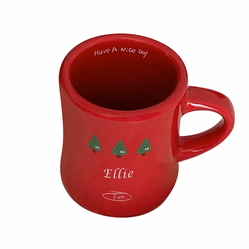 Red New Year Christmas Tree Ceramic Mug