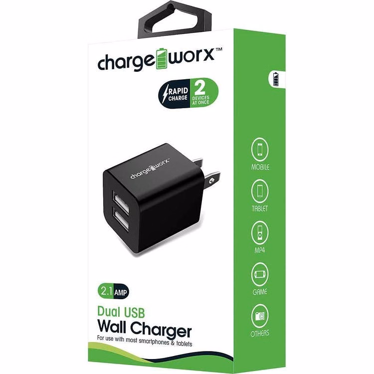 Dual USB Wall Chargers - Black 2.1 AMP