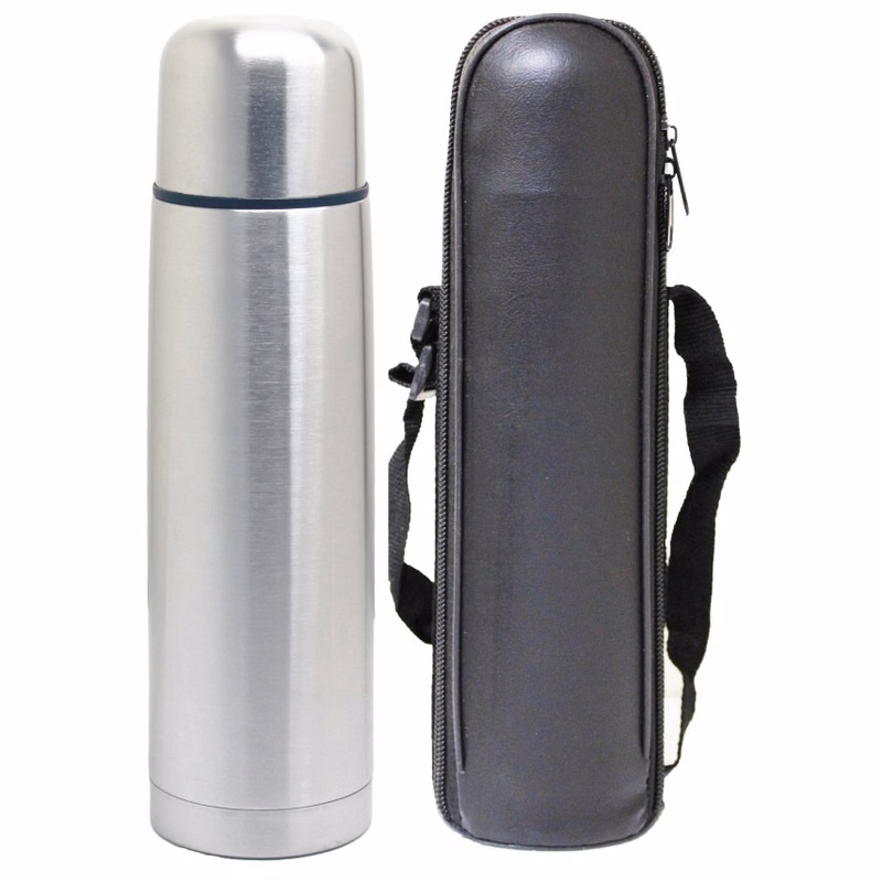 16 oz. Double Stainless Steel Vacuum Thermos Bottle w/Carrying Bag and Nylon Shoulder Strap