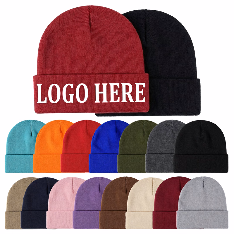 Customizable Text/Logo Knit Cuff Beanie Hat Classic Warm Beanie