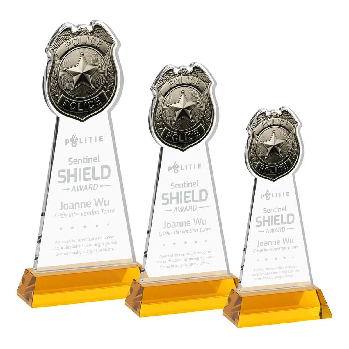 Police Badge Award on Hartford Base - Amber 1