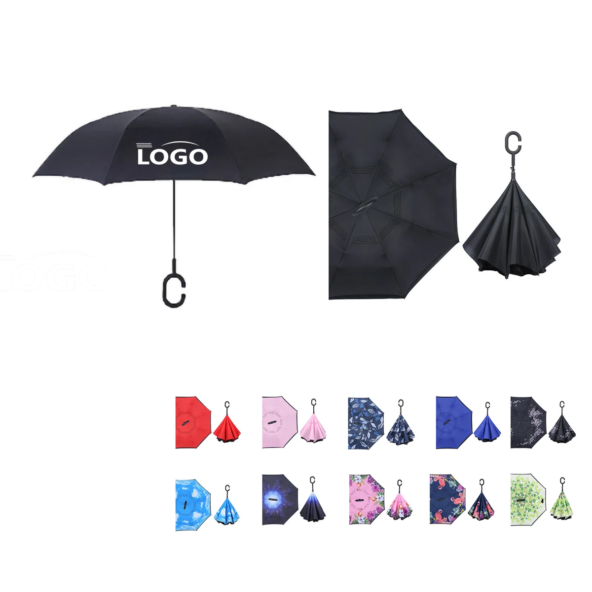 Inverted Reverse Folding C-Shaped Handle Umbrella 1
