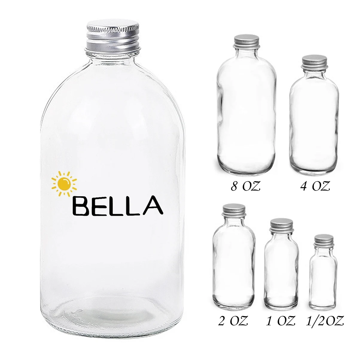 Clear Gllass Boston Rounds With Lined Aluminum Caps 1