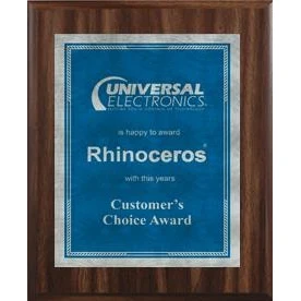 7" x 9" Classic Walnut Finish Plaque with a Blue/Silver Victory Sunray Plate 1
