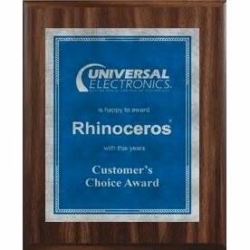7" x 9" Classic Walnut Finish Plaque with a Blue/Silver Victory Sunray Plate