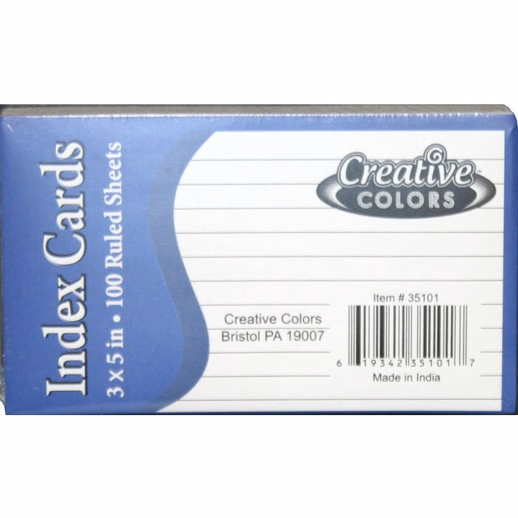 Ruled Index Cards - 100 Pack 3" x 5"