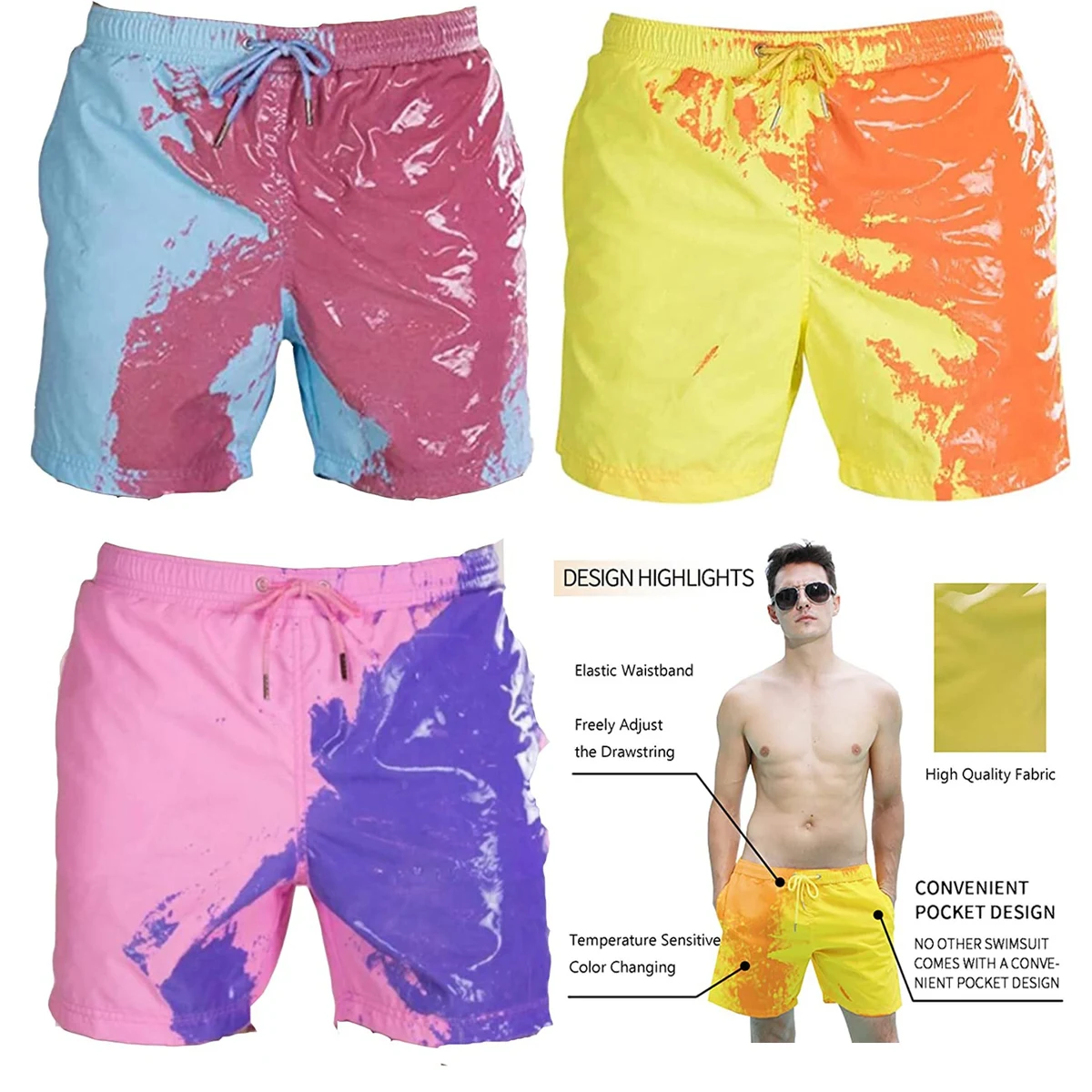 Quick Dry Temperature Sensitive Color Changing Swim Trunks 1
