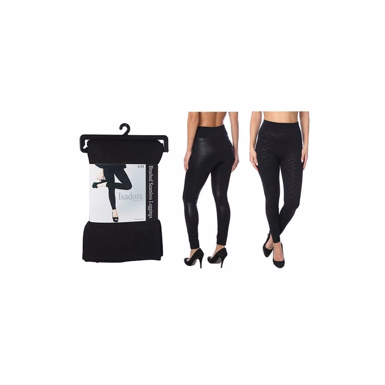 Women's Embossed Leggings - Black Assorted S-XL Brushed Lining