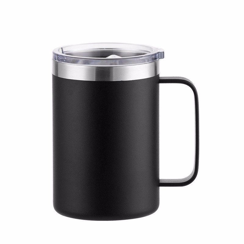 16oz Double Wall Stainless Steel Insulated Coffee Mug With Handle & Clear Lid