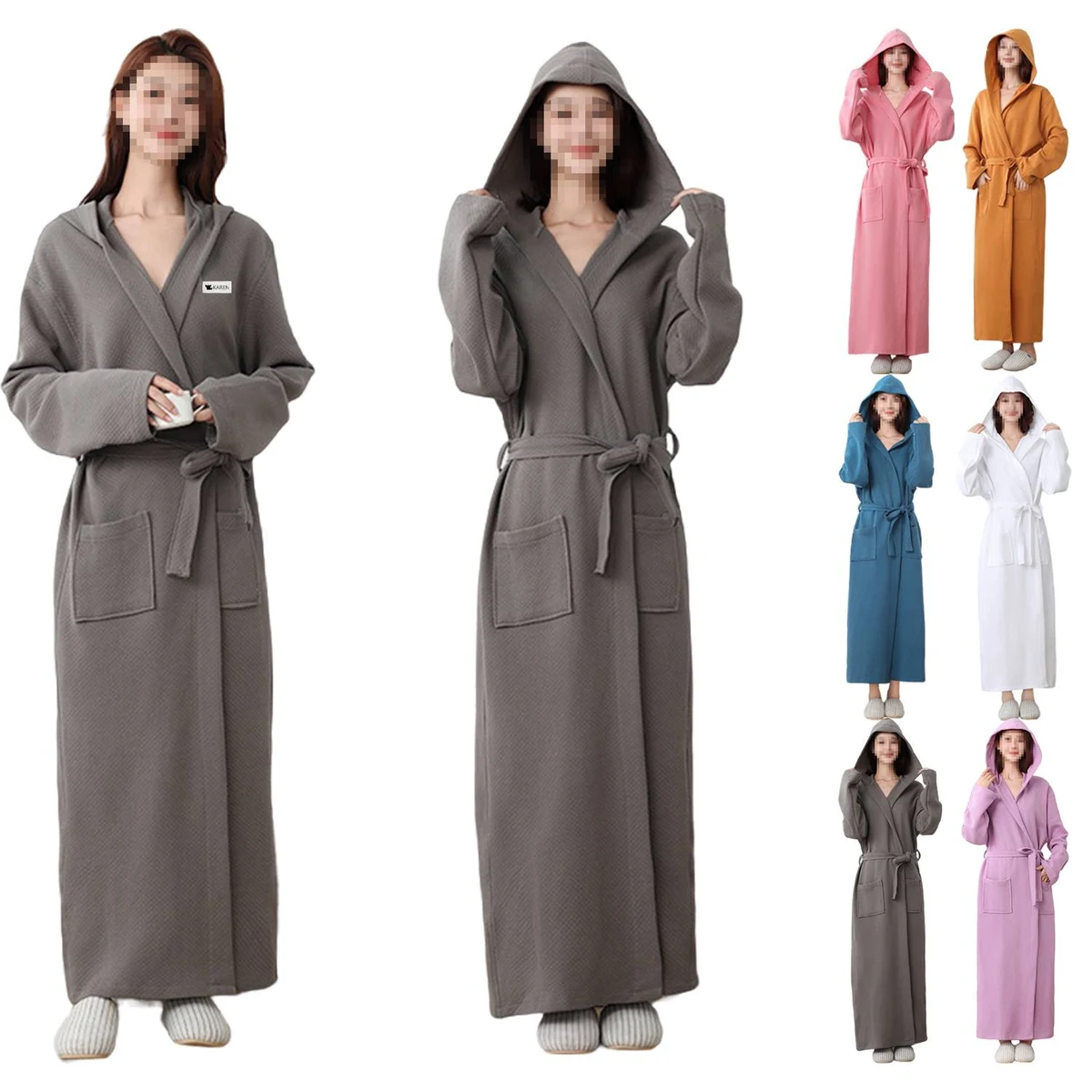 Women Hooded Cotton Bathrobe All-Season Long Robe 1