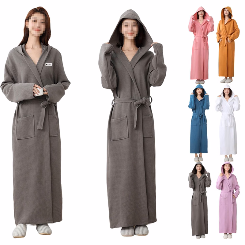 Women Hooded Cotton Bathrobe All-Season Long Robe