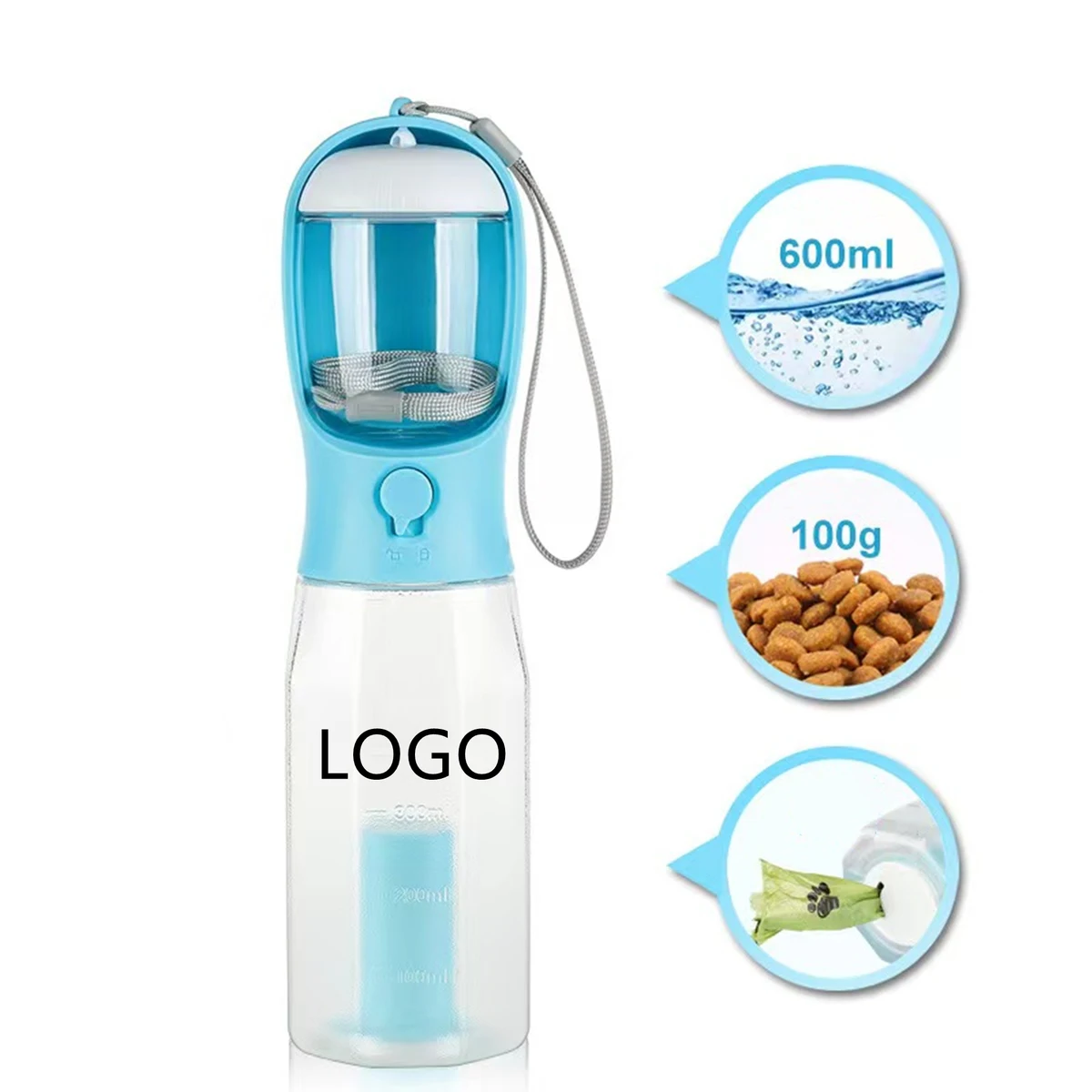 3 In 1 Dog Water Bottle With Food Container And Poop Bags 1