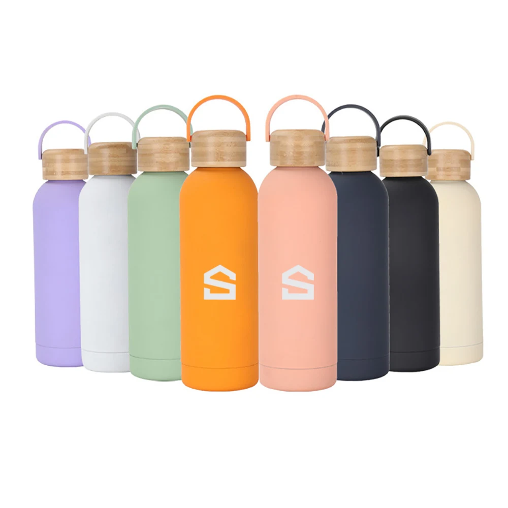 17 oz. Double Wall Stainless Steel Water Bottle w/ Bamboo Lid 1