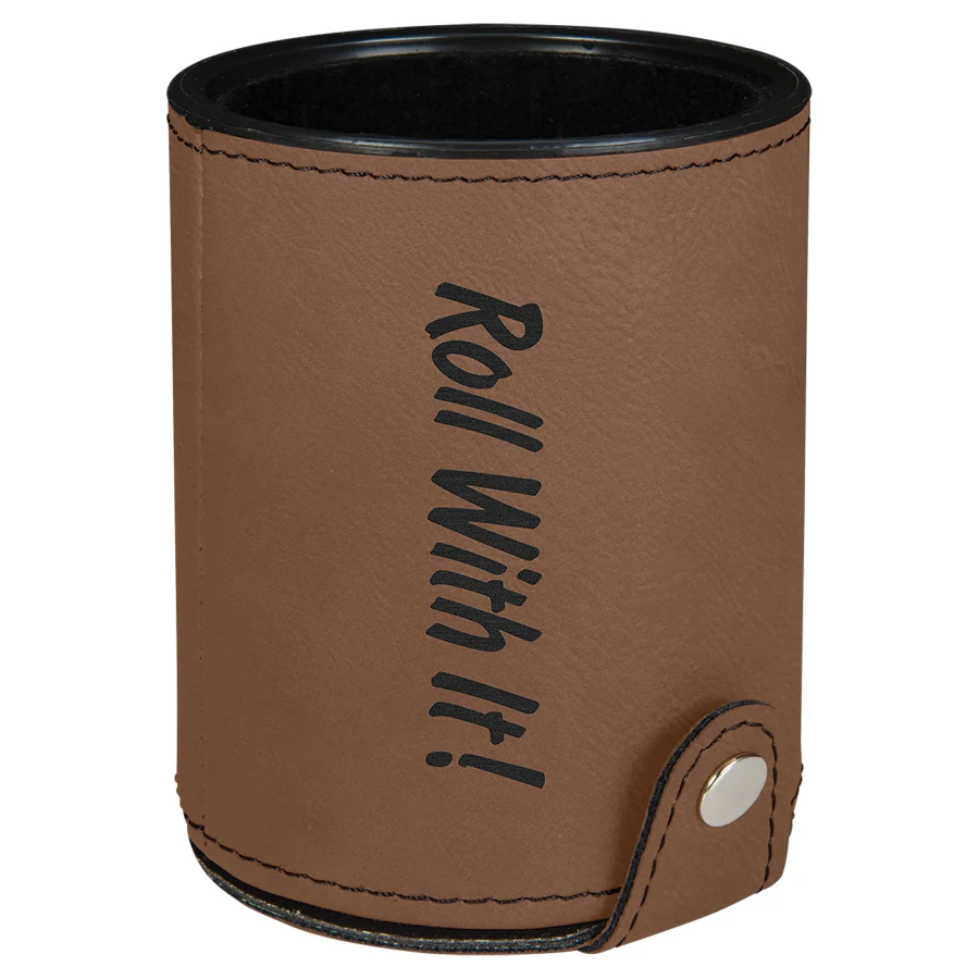 Dark Brown Leatherette Dice Cup with 5 Dice 1