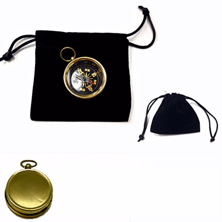 Brass Vintage Compass in velveteen pouch