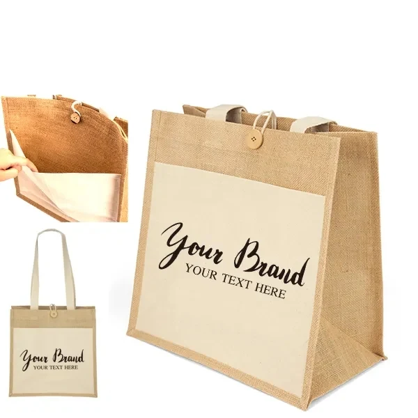 Canvas Jute Bag with Button, custom tote bag with logo imprint 1