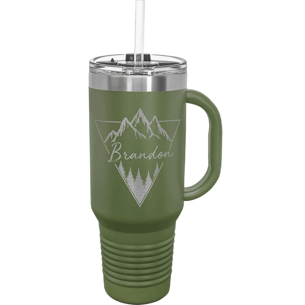 40 Oz. Olive Green Tumbler Mug w/Handle and Snap Lid 1