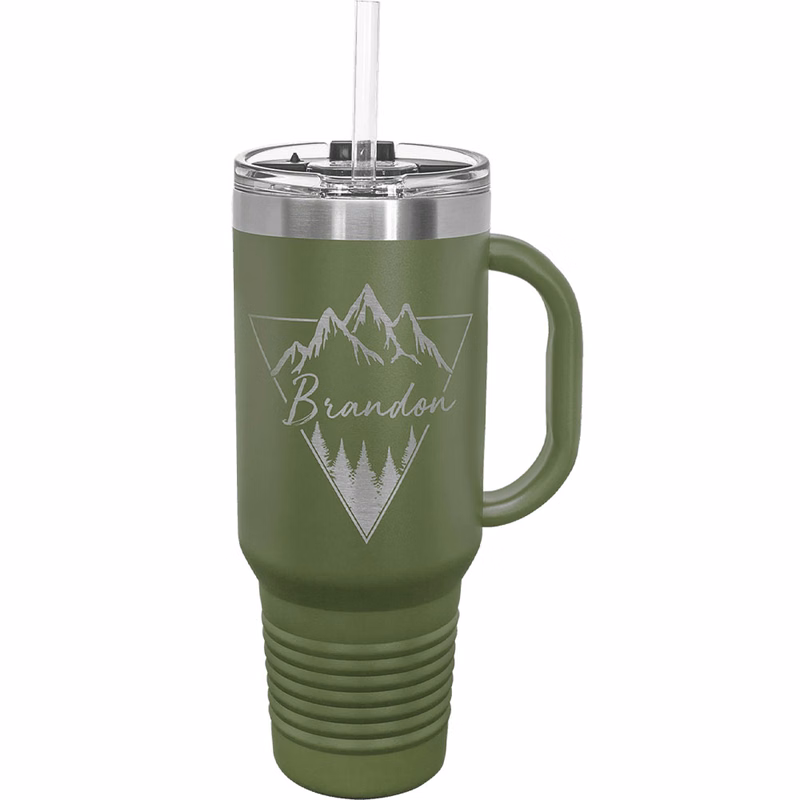 40 Oz. Olive Green Tumbler Mug w/Handle and Snap Lid