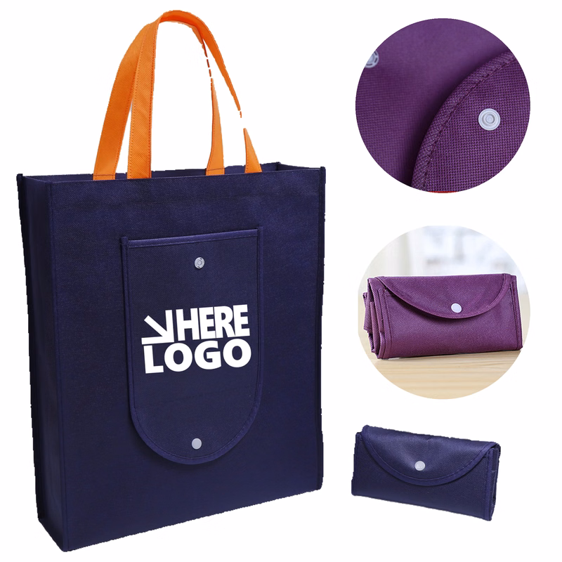 Foldable Non-Woven Tote Bag with Snap Closure