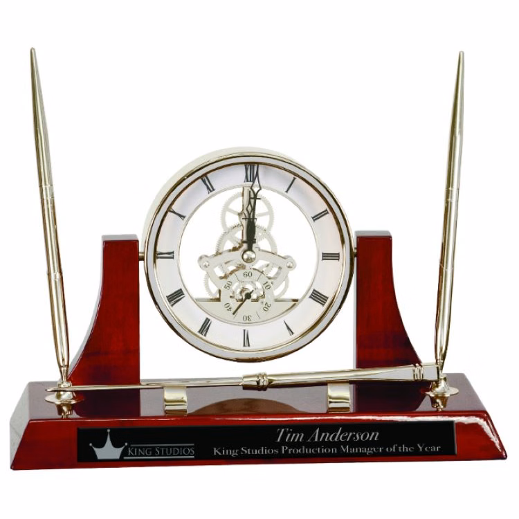 Dario Executive Desk Clock/Pen Set-Silver