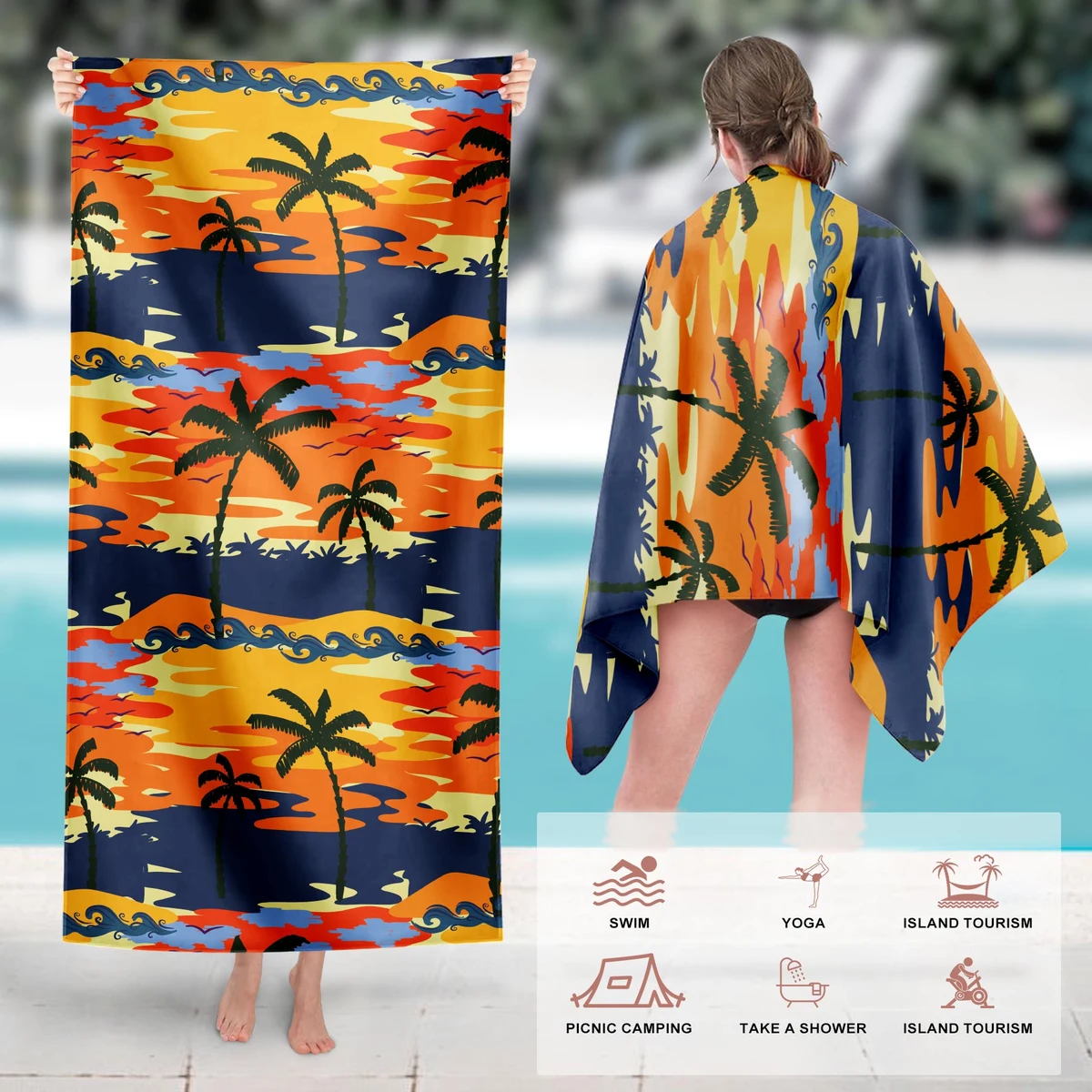 27 1/2" W x 59" L Microfiber Velour Full Color Beach Towel 1