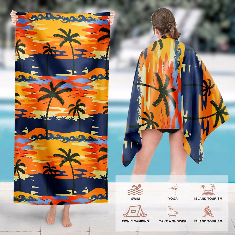 27 1/2" W x 59" L Microfiber Velour Full Color Beach Towel