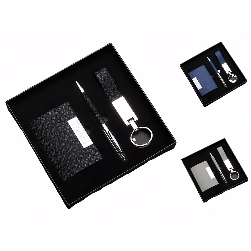 Executive Business Card Holder Set with Keychain & Pen